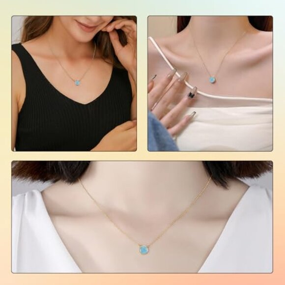 Gold Plated Opal Pendant Necklace Elegant Vintage Handmade Chain - Picture 4 of 8